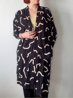 Madewell Black Cardigan with Cream Abstract Accents